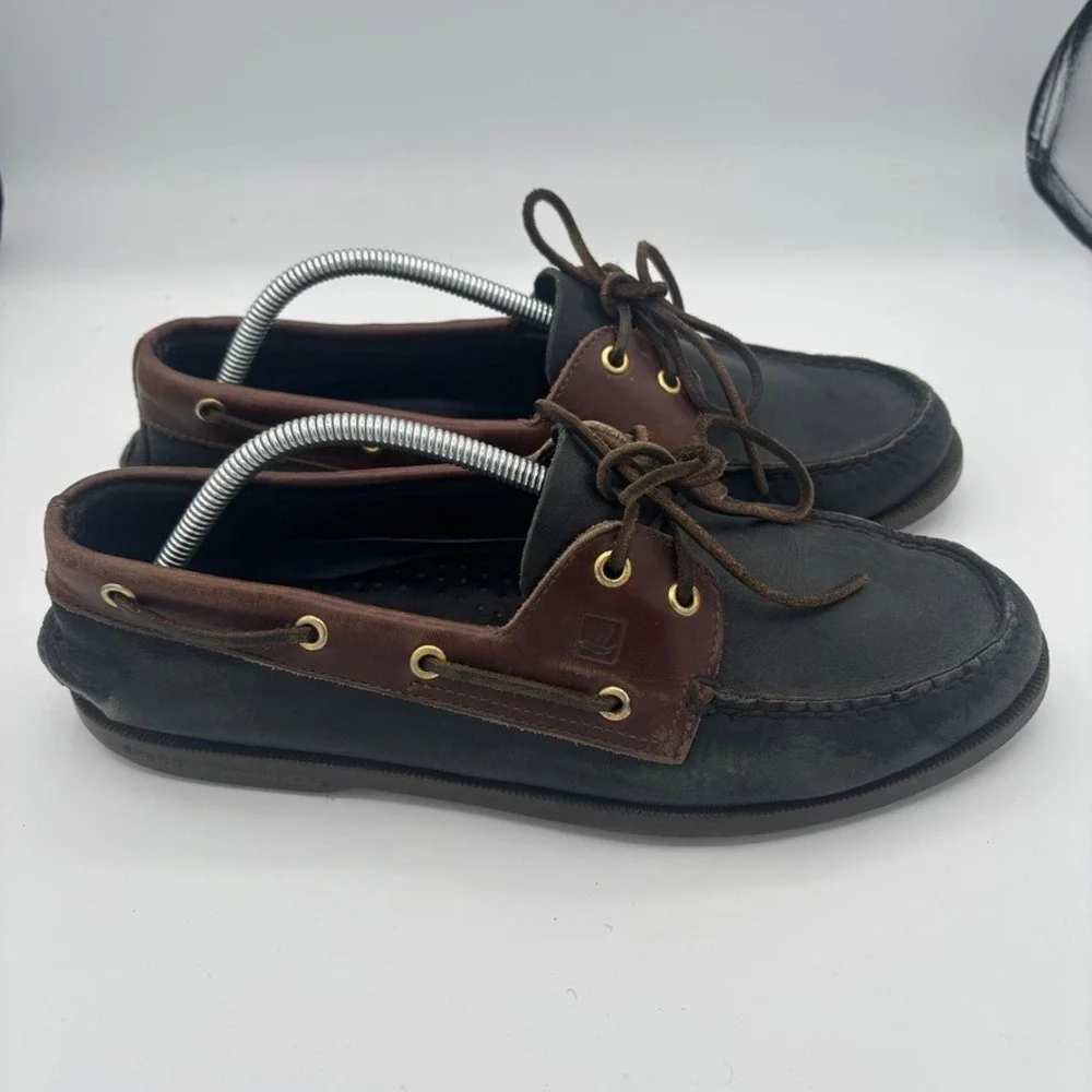 Sperry Boat Shoes Mens 11.5 Black Navy Brown Leather Authentic Original Preppy